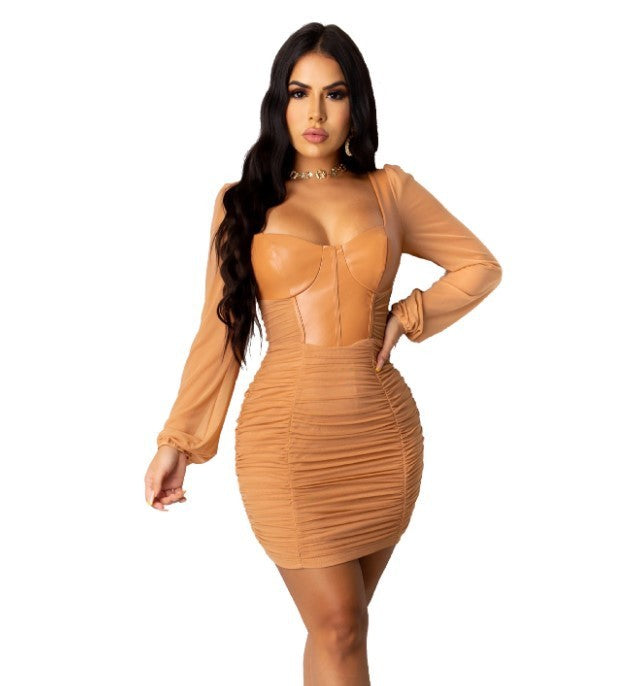 PU Mesh Falten-Minikleid – Sexy & Elegant im modernen Stil